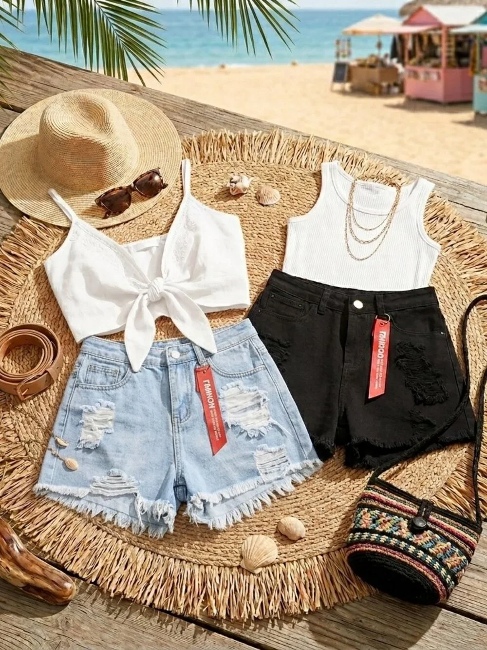 Blue Distressed Denim Shorts